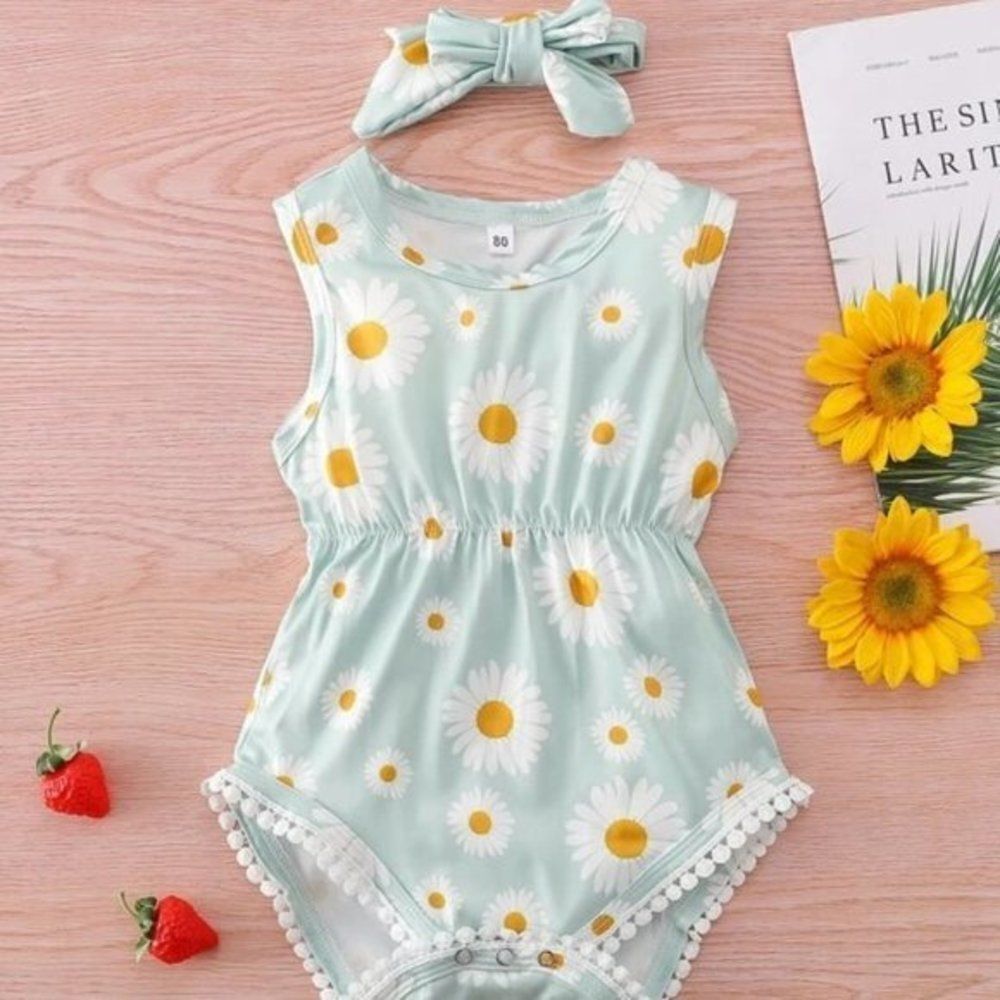 Boutique - Floral onesie with matching headband